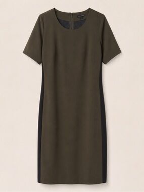 Ann Taylor Olive and Black Panel Short-Sleeve Midi Dress